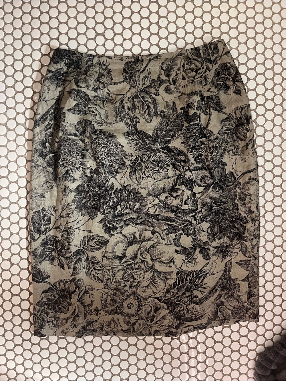 Vintage Ellen Tracy Business Casual 100% linen pencil Skirt Floral Jacquard